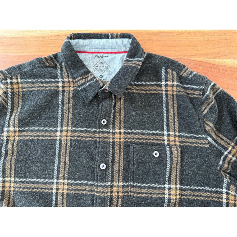 Flag & Anthem MadeFlex Mens XL Charcoal Grey Plaid Stretch Flannel Button Shirt - Picture 6 of 10